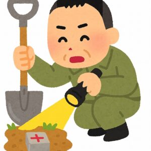 境界票探しをする不動産屋さん